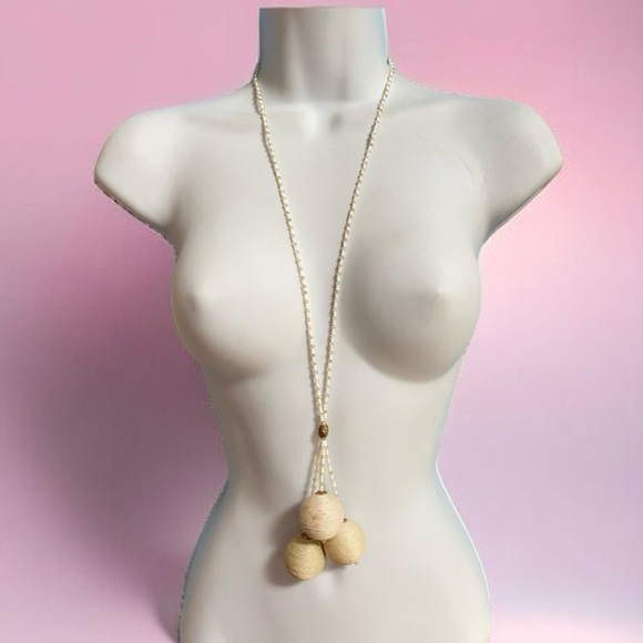 Boho Seed Bead Long Chunky Natural Seisal Balls Necklace - Picture 1 of 8